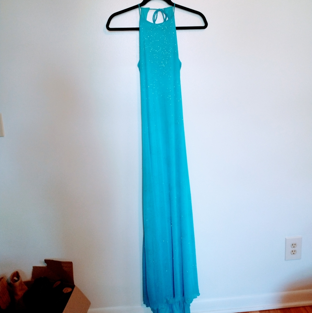 Y2K Zum Zum blue maxi prom dress with open back. Size 5/6.
